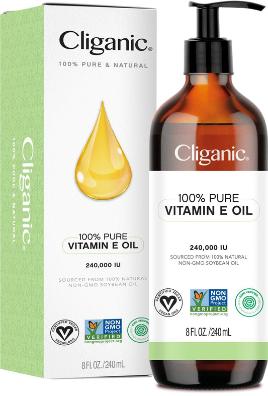 Cliganic Pure Vitamin E Oil for Skin, Scars, Hair & Face 240,000 IU (8oz), Non-GMO Verified | Natural D-Alpha Tocopherol-FemmiqueWomen