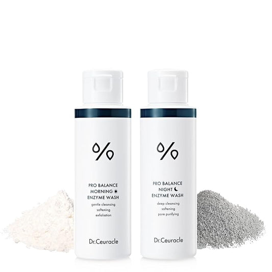 Enzyme Powder Face Wash Set - Dr.Ceuracle Pro Balance Day and Night Powder Wash with Natural Enzymes (2x50g) - Korean AM PM Facial Enzyme Powder Cleanser Bundle for Deep Pore Cleansing-FemmiqueWomen