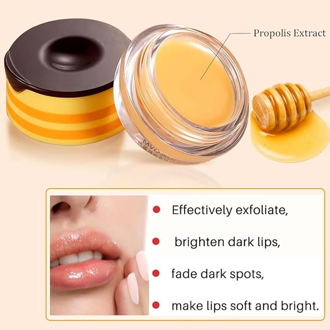 2 PCS Bee Lip Balm Honey Lip Balm Pot,Lip Exfoliating Lip Mask Hydrating & Prevention Dry and Cracked Lip Scrubs Exfoliator, Honey Lip Sleeping Mask Fade Lip Lines Bee Lip Balm-FemmiqueWomen
