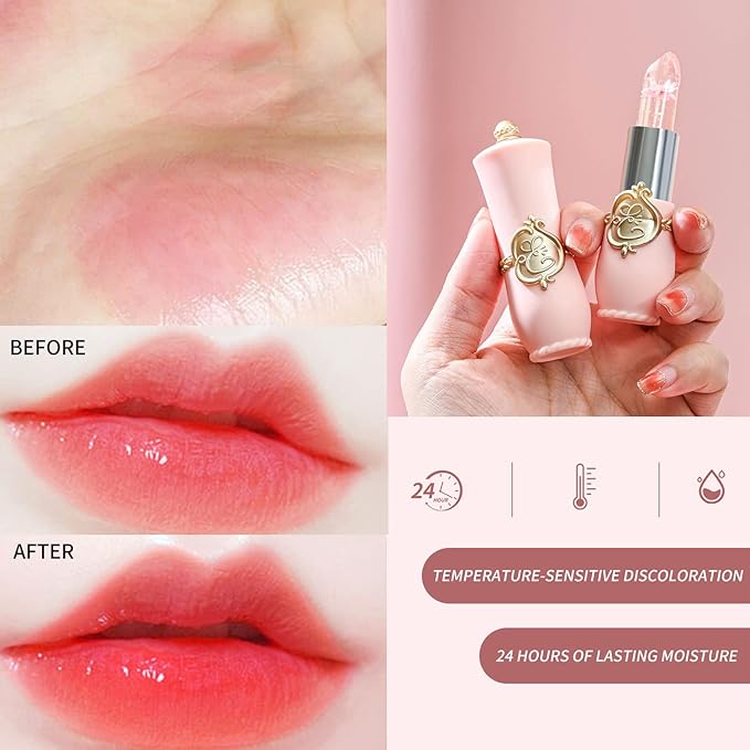3 Pcs/Set Flower Jelly Lipstick Set Temperature Change Moisturizer Long Lasting Nutritious Balm Magic Color Change Lip Gloss (Flower Jelly Lipstick 040506)-FemmiqueWomen