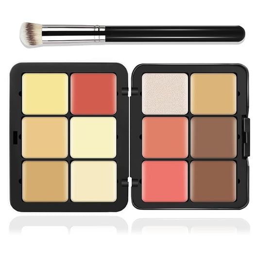 12 Colors Cream [Blush+Contour+Concealer+Highlighter] Makeup Palette for Cheeks - Multi-functional Makeup Palette with Brush, Natural Matte Long Wearing, Waterproof Face Makeup Palette (#05)-FemmiqueWomen