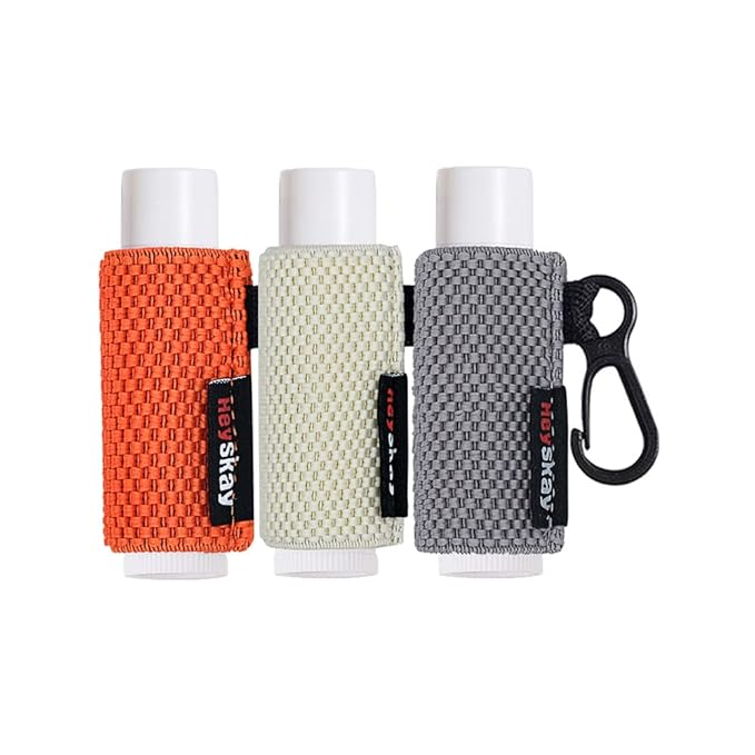 3PCS Lip Balm Holder Sleeves Keychain Chapstick Holder Lip Gloss Holder Keychain Chapstick Elastic Sleeves(Beige/Grey/Orange)-FemmiqueWomen