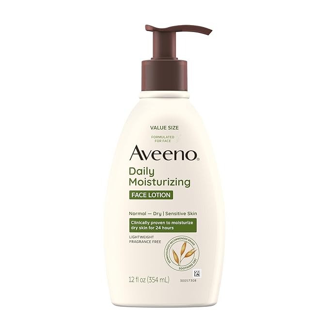 Aveeno Daily Moisturizing Face Lotion with Soothing Prebiotic Oat, Gentle Lotion Nourishes Normal to Dry Skin With Moisture, Sensitive Skin, Fragrance-Free, 12 fl. oz-FemmiqueWomen