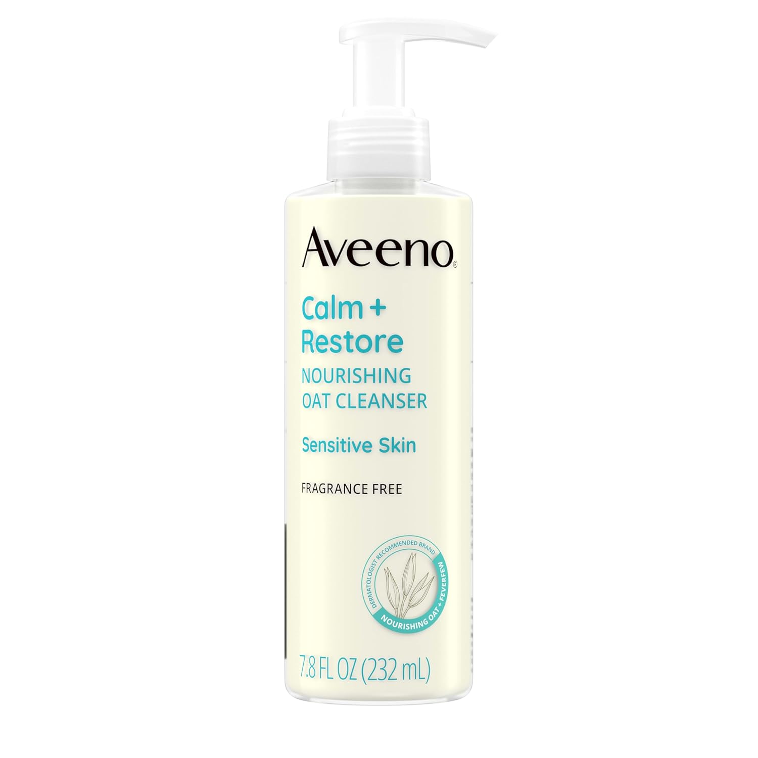 Aveeno Calm + Restore Nourishing Oat Face Cleanser for Sensitive Skin, Gentle Milky Cleanser with Nourishing Oat & Feverfew, to Preserve Skin's Moisture Barrier, Fragrance-Free, 7.8 fl. oz-FemmiqueWomen