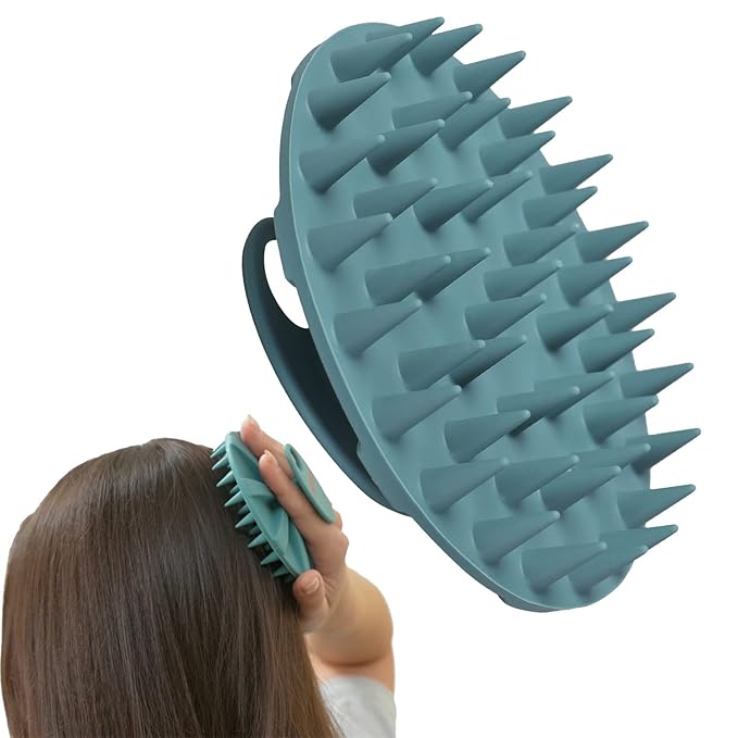 INNERNEED Scalp Massager Shampoo Brush, Wet & Dry Manual Scalp Care Head Scrubber Hair Washing, Soft Silicone Bristles, for Hair Growth, Dandruff Removal (Dark Green)-FemmiqueWomen