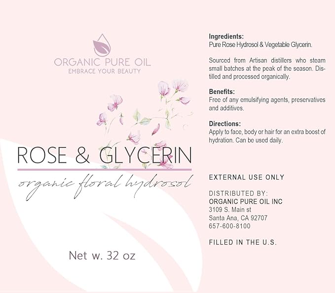 Rosewater Glycerin Mist Toner Bulk Spray Facial Body Floral Cleanser Pure Rose Hydrosol Vegetable Glycerine Moisturizing Cleansing Toning Mix Face Skin Hair Body - Packaging May Vary (32 Ounces)-FemmiqueWomen