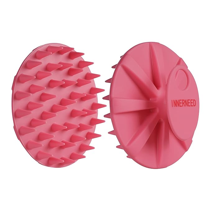 INNERNEED Scalp Massager Shampoo Brush, Wet & Dry Manual Scalp Care Head Scrubber Hair Washing, Soft Silicone Bristles, for Hair Growth, Dandruff Removal, Comfortable for All Hair Types (Pink)-FemmiqueWomen