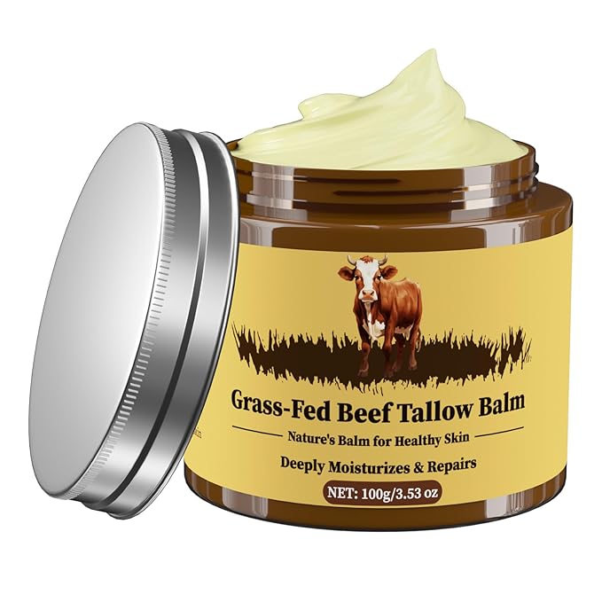 Beef Tallow for Skin, Tallow and Honey Balm, Facial Moisturizer Cream, 100% Organic Grass Fed Whipped Beef Tallow Balm Deeply Moisturizing for Face & Body, Suitable For All Skin Types(3.53oz)-FemmiqueWomen
