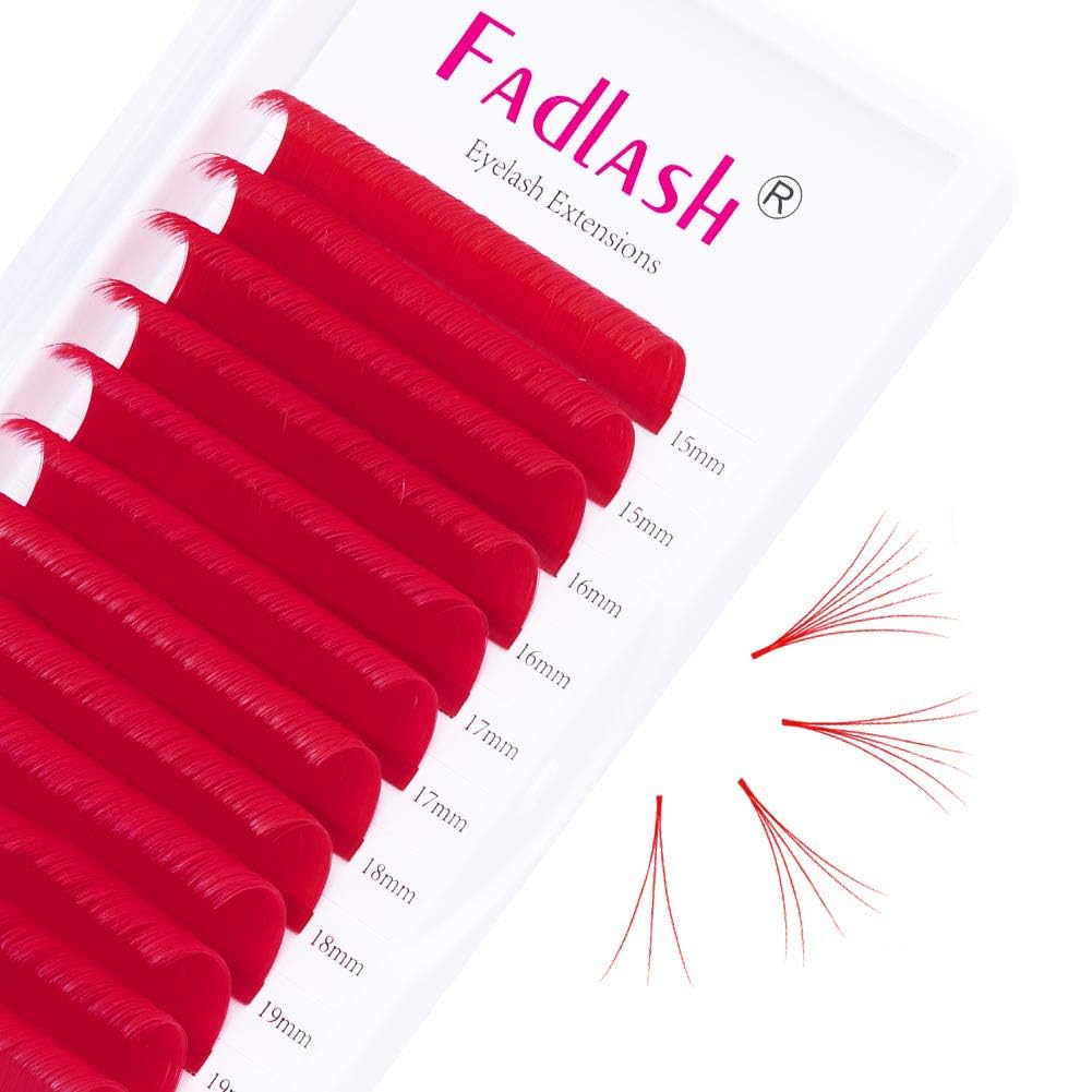 FADLASH Colored Easy Fan Eyelash Extension D Curl 0.07mm Easy Fan Volume Lashes Red Easy Fan Lash Extensions Self Fanning Lashes 15-20mm-FemmiqueWomen