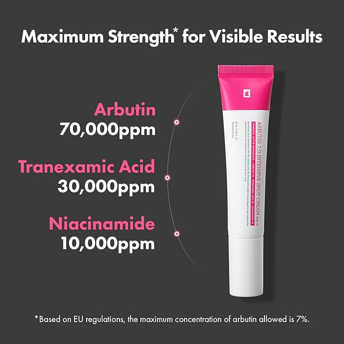 Arbutin 7% Intensive Spot Cream with 70,000ppm Arbutin, 3% Tranexamic Acid, 1% Niacinamide, Glutathione, Dark Spots, freckle, Blemishes, Anti-pigmentation, Korean Skin Care, 20ml, 0.67 fl.oz-FemmiqueWomen