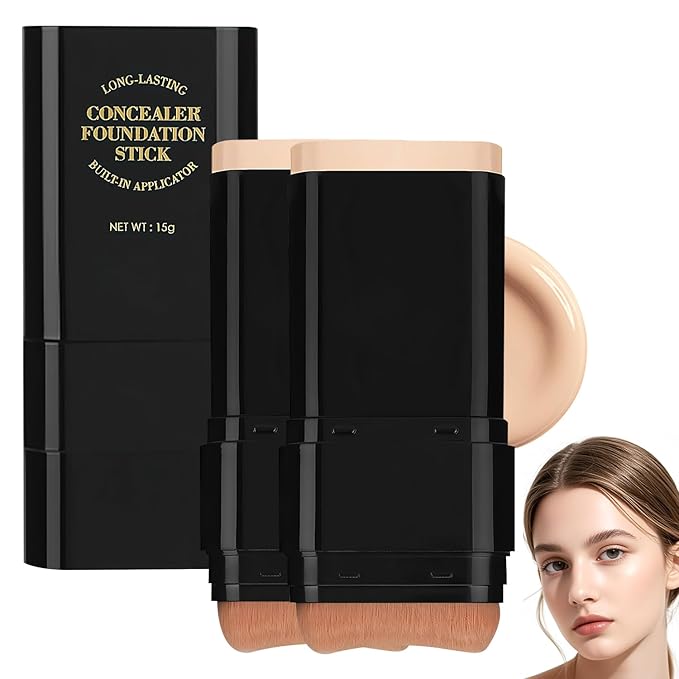 2PCS Long-Lasting Concealer Foundation Stick, Creamy Full Coverage, Hydrating Olive & Camellia Formula for Dark Circles (02natural)-FemmiqueWomen