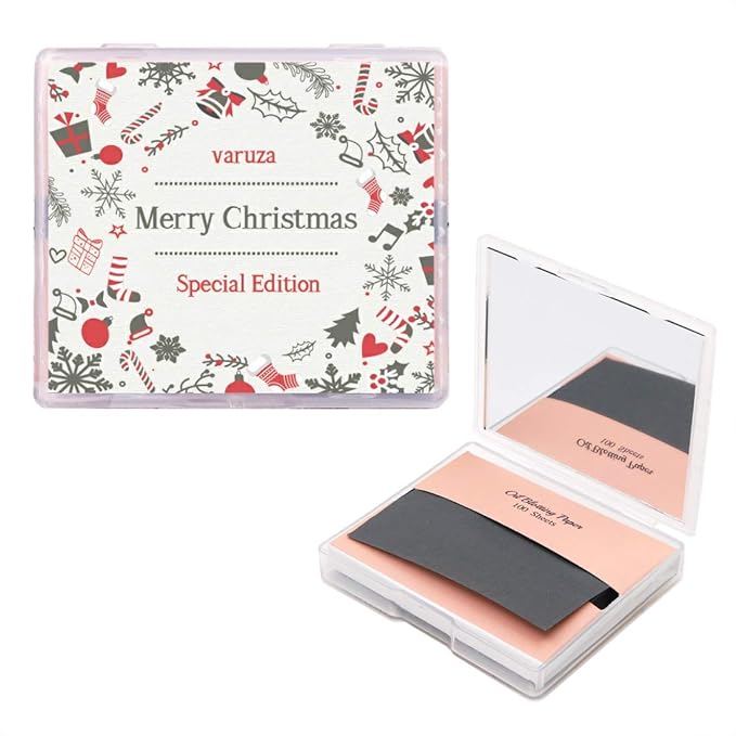 [200 Counts + Mirror Case] Christmas Edition Natural Bamboo Charcoal Oil Blotting Sheets for Face with Mirror Case-FemmiqueWomen