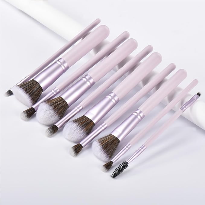 10 Piece Purple Makeup Brushes - Wooden Handle with Soft Synthetic Bristles,for Face & Eye Makeup|Professional Makeup Brushes set for Women & Girls|-FemmiqueWomen