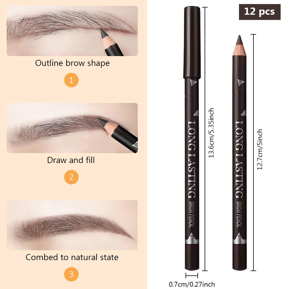 12Pcs Eyebrow Pencils for Women, Wooden Hard-Core Dark Brown Eyebrow and Eyeliner Pencil, Long Lasting Waterproof and Sweat-Proof,Beginner Makeup Brow Pencil,Create a Natural Eye Brow Makeup-FemmiqueWomen