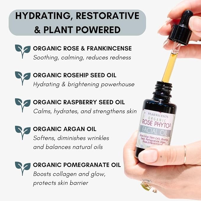 Organic Rose Phyto Facial Oil - Rosehip and Argan Oil Infused with Rose Extract and Frankincense Essential Oil - Ideal for Gua Sha Massage, Anti-Aging Face Oil (1oz)-FemmiqueWomen