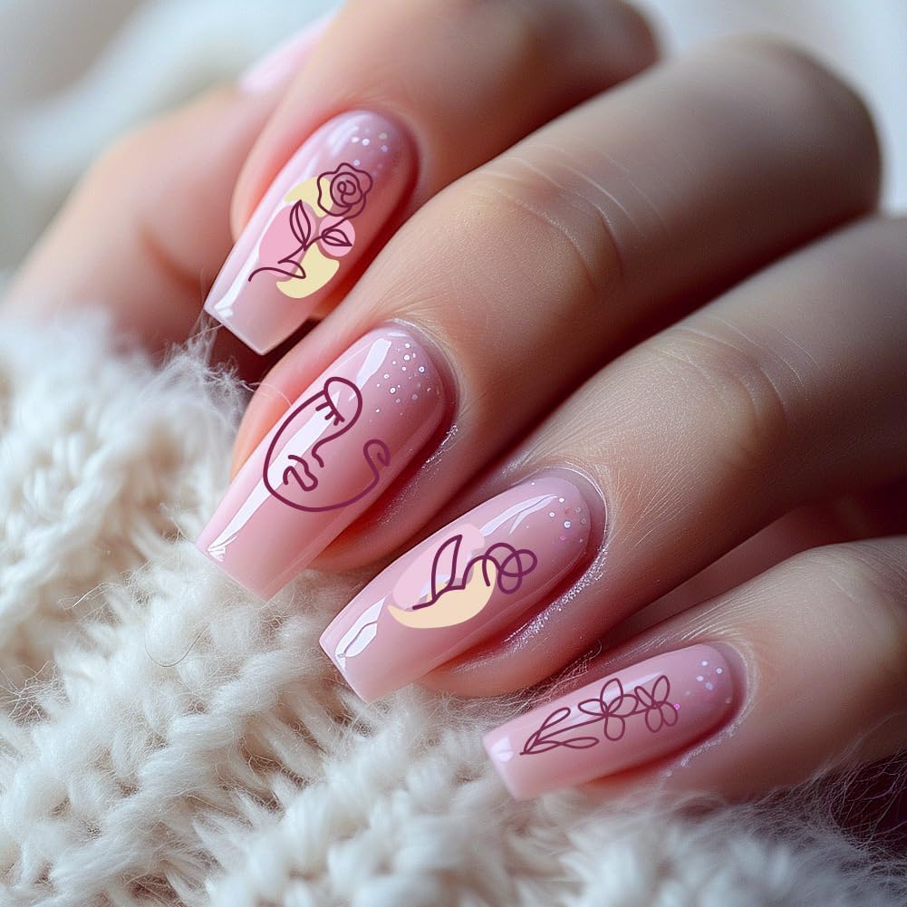 3Pcs Abstract Boho Nail Stamping Plate Set Nail Stamp Templates French Line Tip Lady Face Leaf Floral Metal Reusable Tools with Stamper Scraper for Manicure Printing-FemmiqueWomen