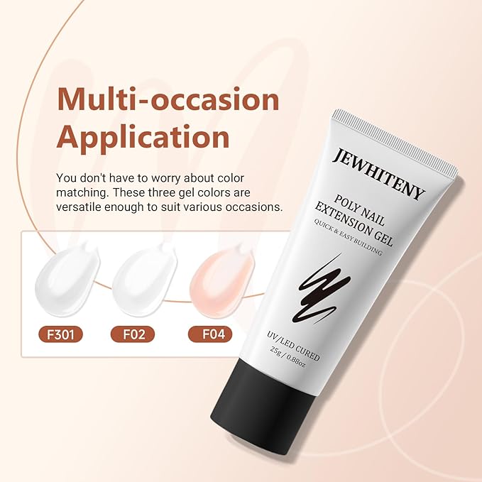 JEWHITENY Poly Extension Gel Nail Set Clear White Pink Poly Nail Gel With Slip Solution Base Coat Top Coat French Manicure for Finger Art and Home DIY Need U V Lamp Curing-FemmiqueWomen