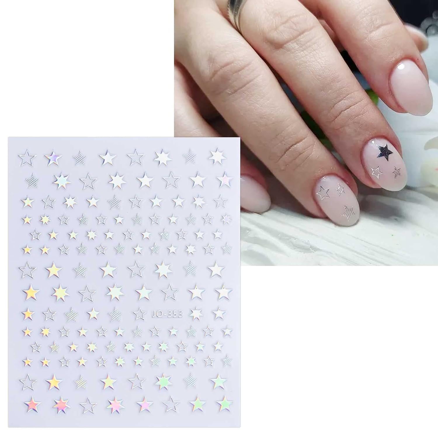 JMEOWIO 12 Sheets Aurora Nail Art Stickers Decals Self-Adhesive Pegatinas Uñas Glitter Holographic Star Heart Nail Supplies Nail Art Design Decoration Accessories-FemmiqueWomen