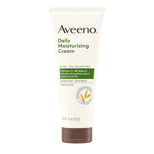 Aveeno Daily Moisturizing Cream with Prebiotic Oat & Shea Butter, Body, Face & Hand Cream for Normal to Dry, Sensitive Skin Hydrates for 48 Hours, Fragrance Free & Non-Comedogenic, 7.5 oz-FemmiqueWomen