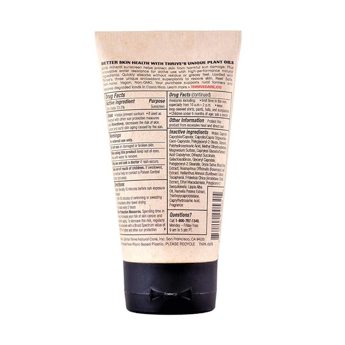 Thrive Natural Care Reef Safe Sunscreen SPF50 - Hawaii 104 Reef Act Compliant - Mineral Sunscreen Non-Nano Zinc Oxide - Vegan, (5.8 Oz (Pack of 1))-FemmiqueWomen