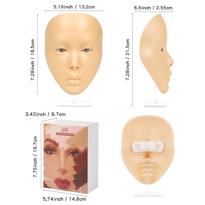 Makeup Practice Mannequin Face, 5d Reusable Silicone Makeup Practice Board Full Face with Makeup Brushes Sponge Set and Eyeshadow Board Makeup Kit for Makeup Artist, Girl's Gift Or Professionals-FemmiqueWomen
