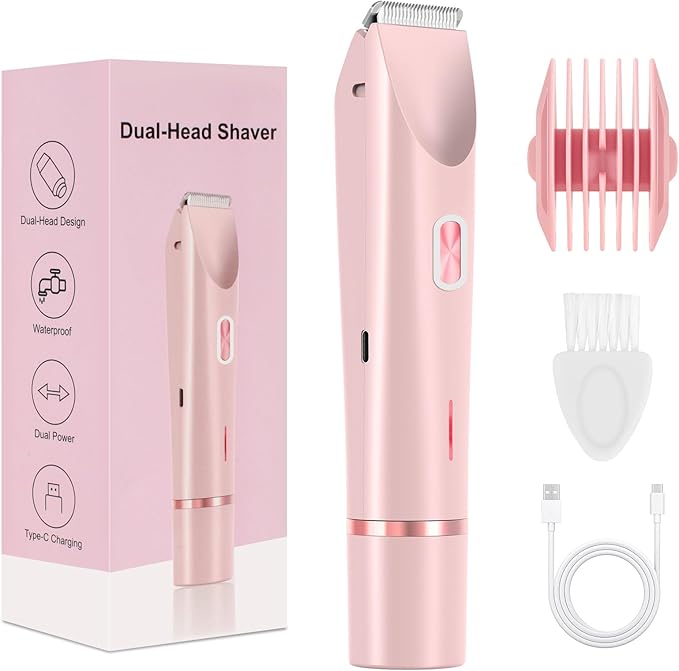 2025 New Bikini Trimmer for Women,Dermave Bikini Shaver,2-in-1 Electric Razors for Women(Pink)-FemmiqueWomen