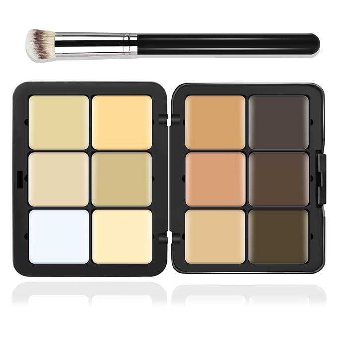 12 Colors Cream [Contour+Concealer] Makeup Palette for Cheeks - Multi-functional Makeup Palette with Brush, Natural Matte Long Wearing, Waterproof Blendable Face Makeup Palette (#03)-FemmiqueWomen