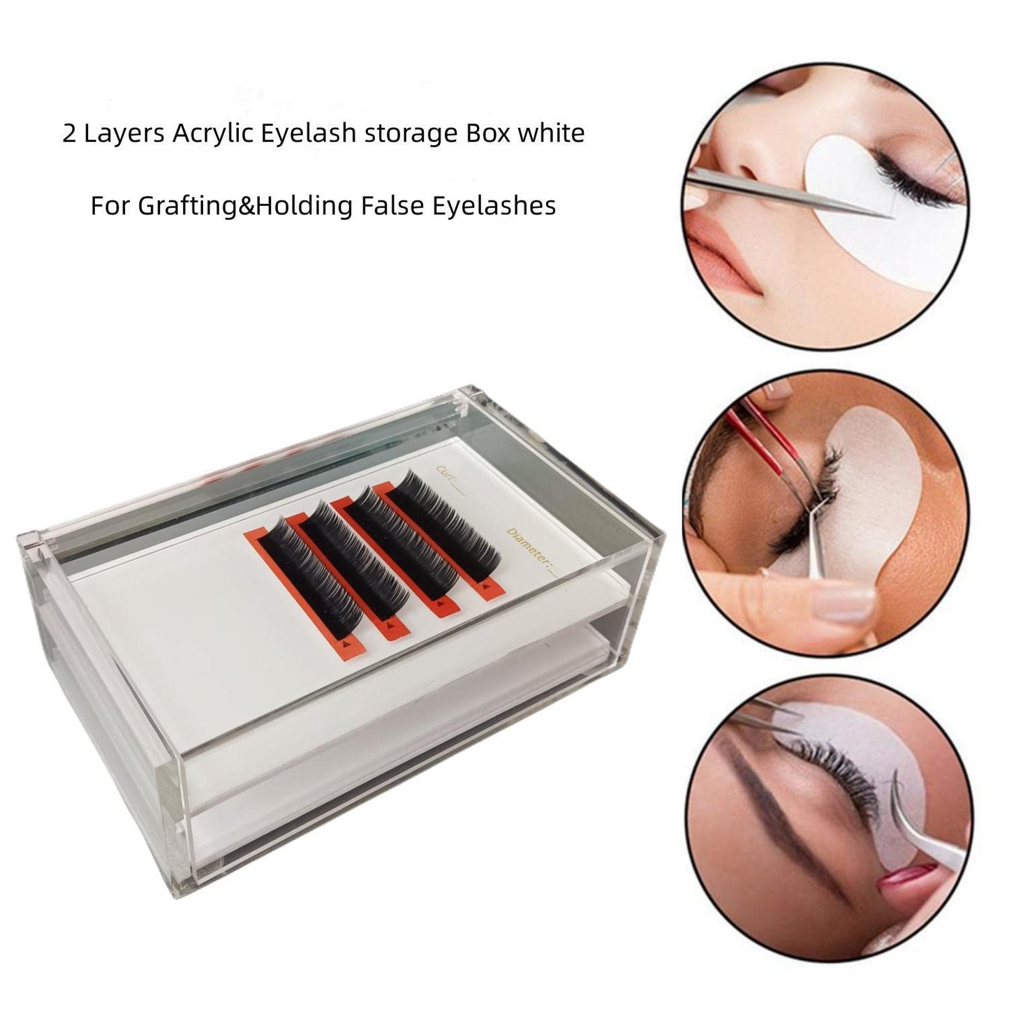 Two Layers Eyelash Grafting Pallet with Cover, Dust-proof Acrylic Lash Tile holder, Eyelash Extensions Storage Gasket Pads 2 Tiers for Beginners Beauty Artist Salon (White)-FemmiqueWomen