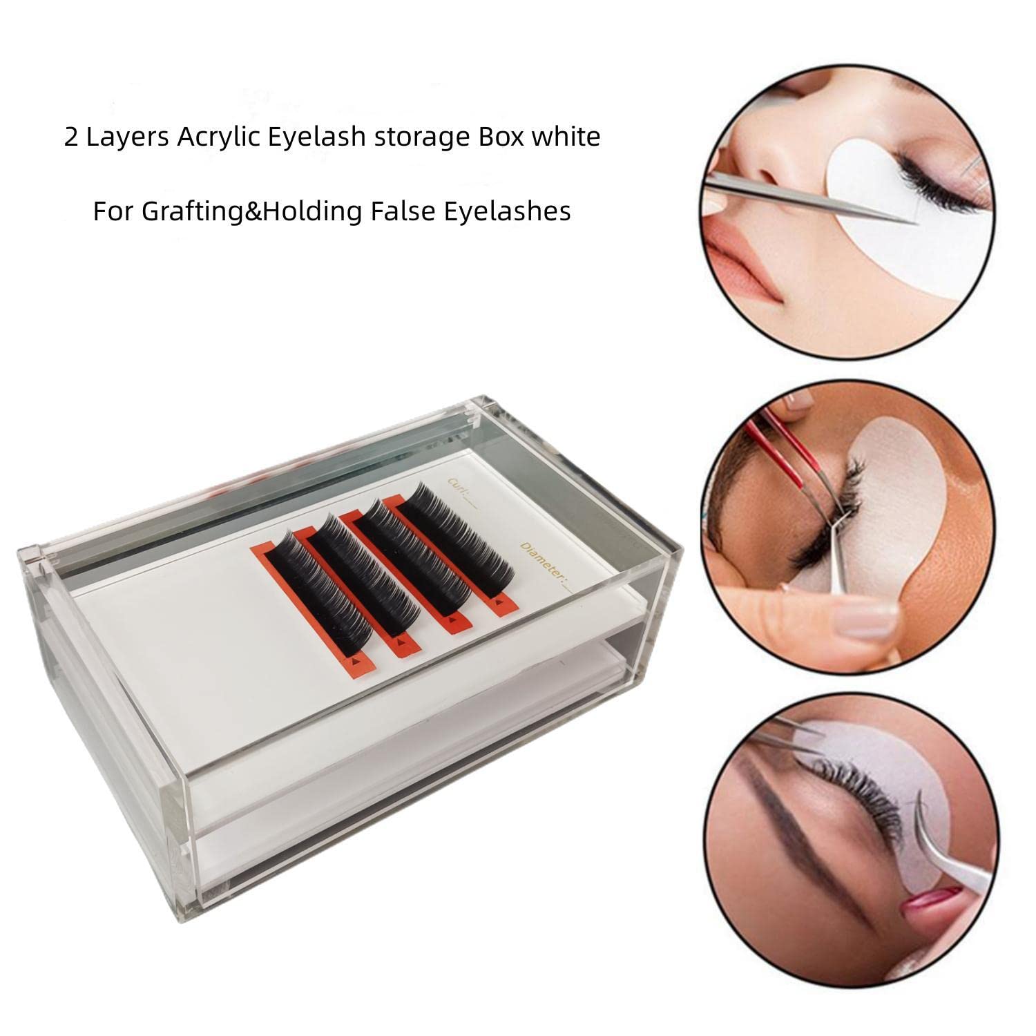 Two Layers Eyelash Grafting Pallet with Cover, Dust-proof Acrylic Lash Tile holder, Eyelash Extensions Storage Gasket Pads 2 Tiers for Beginners Beauty Artist Salon (White)-FemmiqueWomen