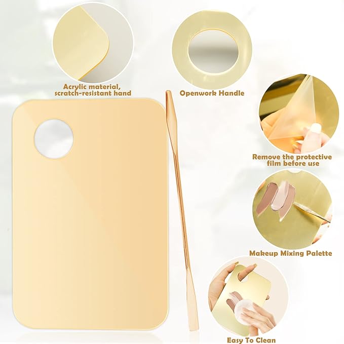 2Pcs Acrylic Makeup Mixing Palette with 2 Pcs Makeup Spatula, Foundation Mixing Tray Cosmetic Palette Mixer Makeup Palette for Foundation, Makeup Mixing Tray for Mixing Eye Shadow Lipsticks Nail Art-FemmiqueWomen