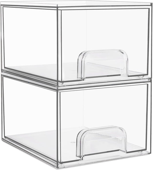 Vtopmart 2 Pack Clear Stackable Storage Drawers, 4.4'' Tall Acrylic Bathroom Makeup Organizer,Plastic Storage Bins For Vanity, Undersink, Kitchen Cabinets, Pantry, Home Organization-FemmiqueWomen