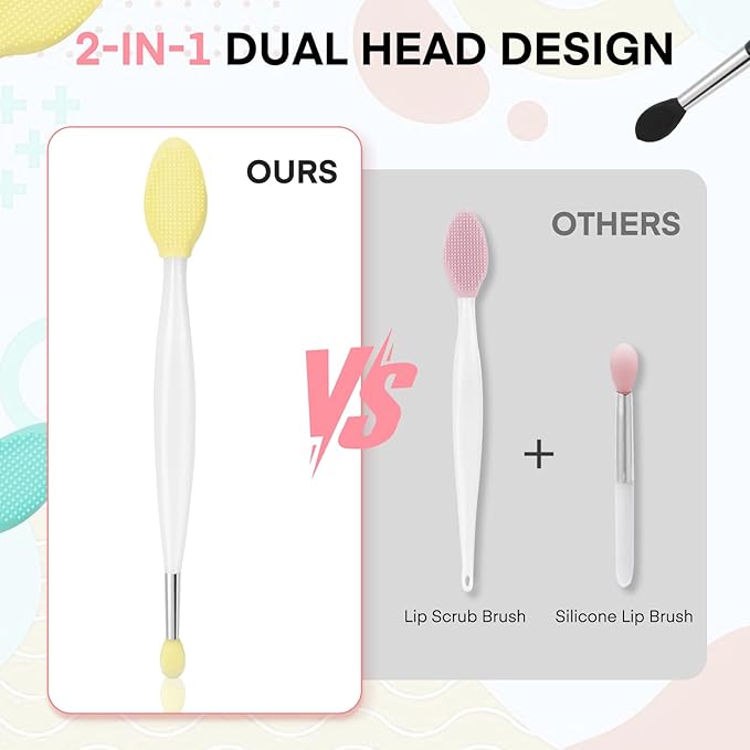 Unaone Lip Scrub Brush - 3 PCS Dual-ended Lip Scrubber Exfoliator and Silicone Lip Brush, 2-in-1 Silicone Lip Scrub Tool Lip Mask Applicator, Gentle Exfoliator & Applicator for Soft-FemmiqueWomen