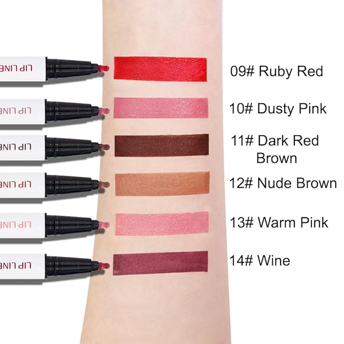 2Pcs Longwear Liquid Lip Liner Stain Marker Pen Set Long Lasting Waterproof, Maroon Dark Red Brown Dusty Mauve Matte 24 Hour Lip Liner and Lipstick Combo, Color Stay Lipliner, Lips Stain peel off-FemmiqueWomen