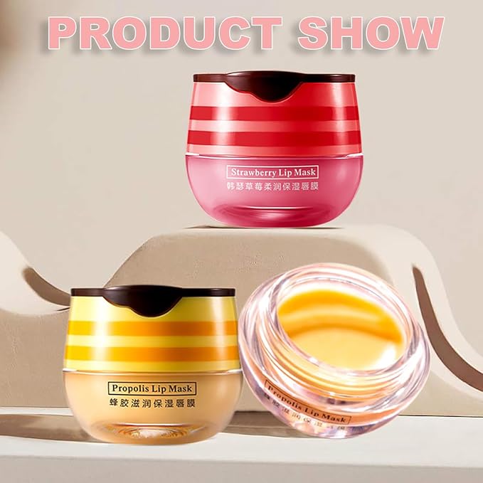 2PCS Strawberry & Honey Lip Balm, Hydrating Lip Propolis Sleeping Lip Mask, Moisturizing & Prevention Dry and Cracked Lip Scrubs Exfoliator, Lip Repair Nourishes the Lip Skin-FemmiqueWomen