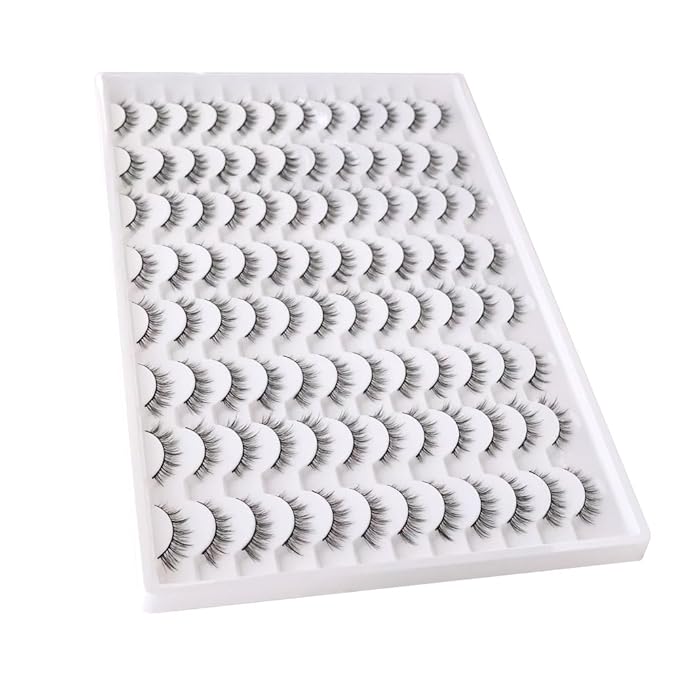 False Eyelashes 48 Pairs Faux Mink Lashes 14mm Wispy Lashes 3D Fluffy Cat Eye Lashes Pack Bulk Wholesale Strip Lashes(style 48-038)-FemmiqueWomen