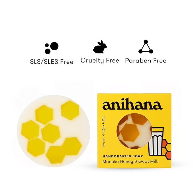 ANIHANA Handcrafted Natural Soap with Coconut Oil, Gentle Cleansing, Paraben Free, Refreshing Manuka Honey & Goat Milk Scent, 4.23 oz-FemmiqueWomen