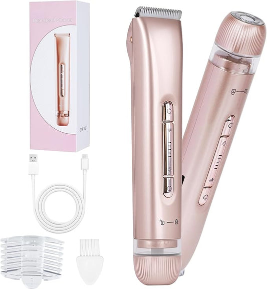 2 in 1 Women Electric Shaver, Dual Head Bikini Trimmer for Women IPX7 Waterproof Wet & Dry Use Electric Razors with Dual Heads Rechargeable Lady Trimmer for Bikini Underarm Leg Arm Body Face-FemmiqueWomen