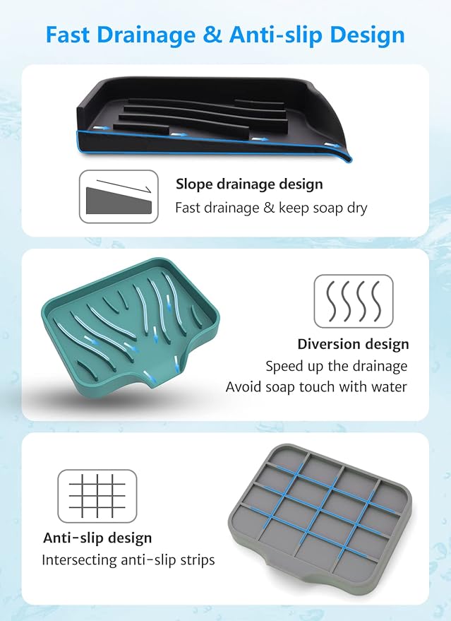 3-Pack Premium Soap Dishes, Easy to Clean Soft Silicone Self Draining Tray/Holder for Shower, Bathroom, Kitchen, Bathtub - Keep Soap Dry, Extend Life-FemmiqueWomen