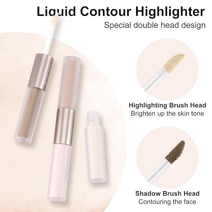 2 in 1 Bronzer and Highlighter Stick,Non-greasy & Non-drying Contour Pencil,Easy to Create a Natural Shimmery Finishing,Long Lasting & Waterproof Face Brighten Make up Pen-FemmiqueWomen