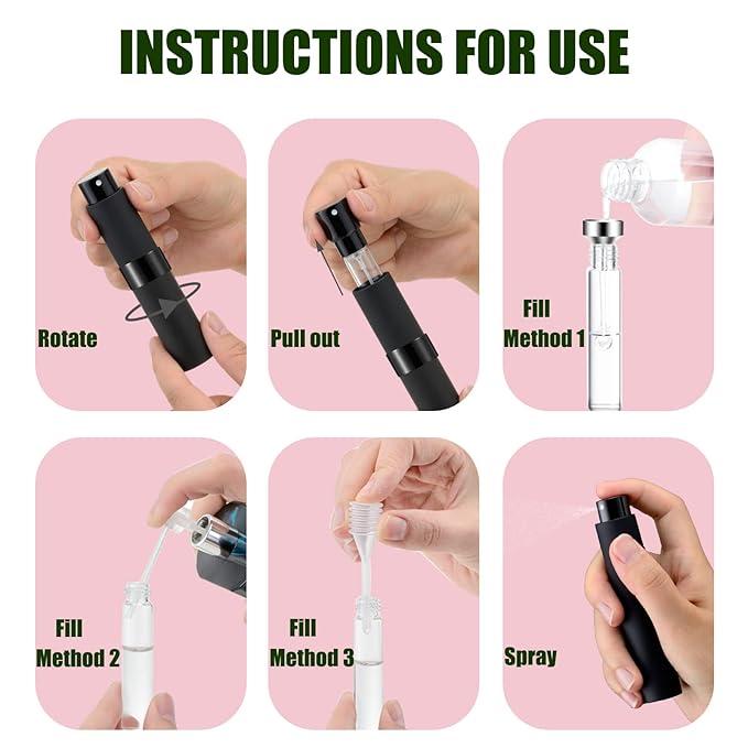 2 PCS/8ml Portable Mini Perfume Atomizer bottles, Empty Refillable Spray Bottle with 3 Types of Refill Tools, Pocket Travel Perfume Sample Bottles(Matte Black)-FemmiqueWomen