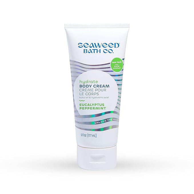 Seaweed Bath Co. Hydrate Body Cream, Eucalyptus Peppermint Scent, 6 Ounce, Nourishing Hand & Body Lotion Moisturizer for Dry Skin, with Sustainably Harvested Seaweed, Kukui Oil, Hyaluronic Acid-FemmiqueWomen