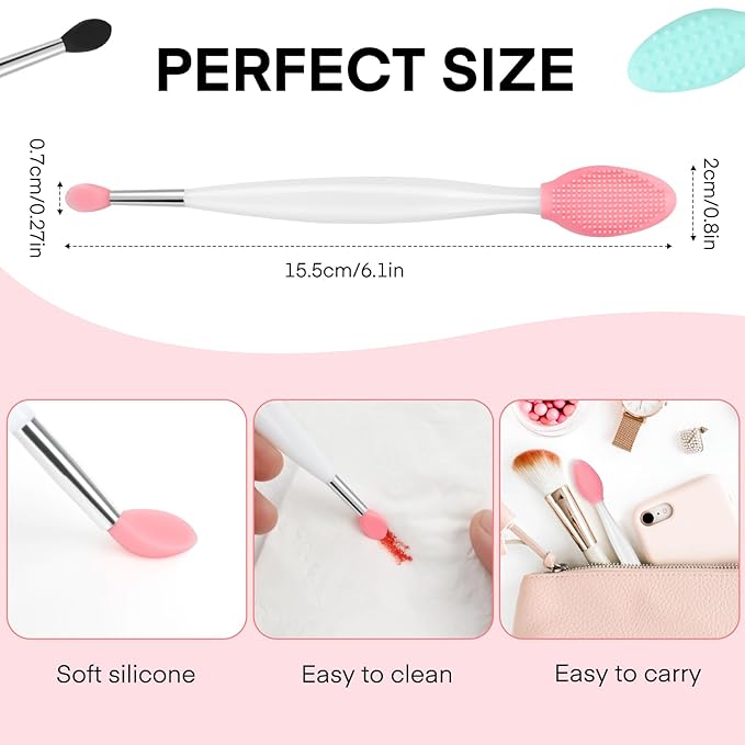 Unaone Lip Scrub Brush - 3 PCS Dual-ended Lip Scrubber Exfoliator and Silicone Lip Brush, 2-in-1 Silicone Lip Scrub Tool Lip Mask Applicator, Gentle Exfoliator & Applicator for Soft-FemmiqueWomen