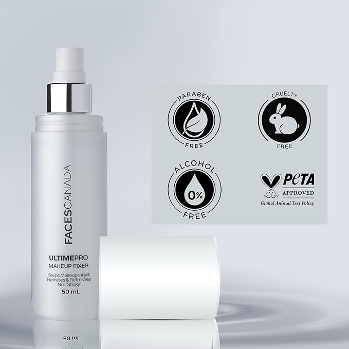 Faces Canada UltimePro Makeup Fixer Spray | Keeps Makeup Intact & Long-Lasting | Hydrating, Non-Sticky Mist for Fresh Finish | Lightweight & Refreshing | 1.69 Fl Oz (50ml)-FemmiqueWomen