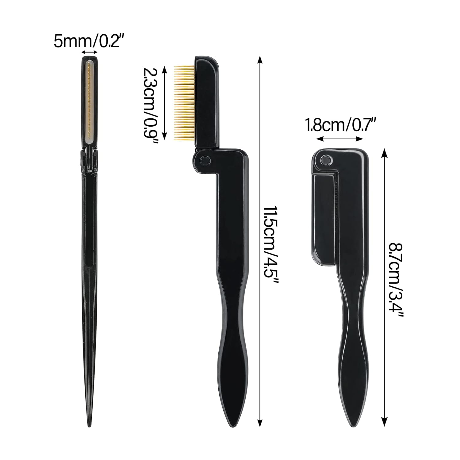 G2PLUS 2PCS Folding Eyelash Comb, Eyelash Separator Tool, Black Eyebrow Comb Metal Teeth, Eyelash Brush Tool for Lash & Brow-FemmiqueWomen