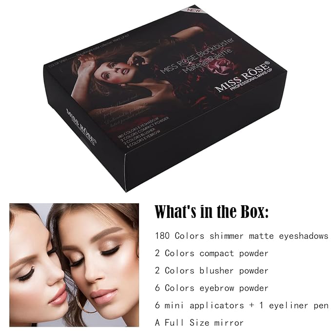 190 Colors Cosmetic Make up Piano Box Set,Combination with Eyeshadow /Facial Blusher /Eyebrow Powder /Eyeliner Pencil /Mirror,All-in-1 Makeup Gift Set (Color A)-FemmiqueWomen