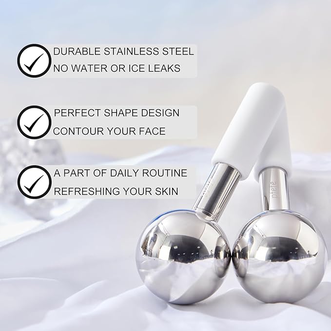 360 Rotating Ice Globes for Face & Eyes, Unbreakable Stainless Steel Cryo Sticks for Beauty Routines, Facials Cold Roller Colling Globes for Puffiness, Wrinkles, Dark Circles, Headaches-FemmiqueWomen