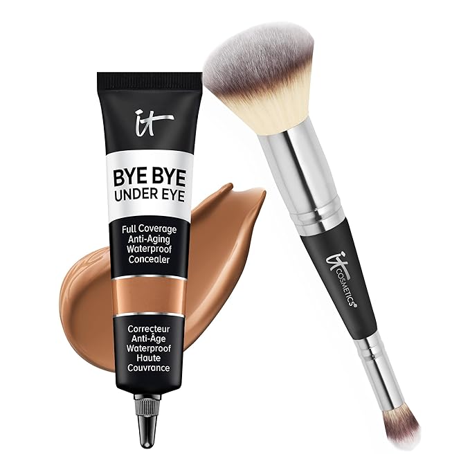 IT Cosmetics Makeup Set - Includes Supersize Bye Bye Under Eye Concealer (40.5 Deep) + Heavenly Luxe Complexion Perfection Concealer Brush (1 fl oz) - with Collagen, Hyaluronic Acid & Antioxidants-FemmiqueWomen