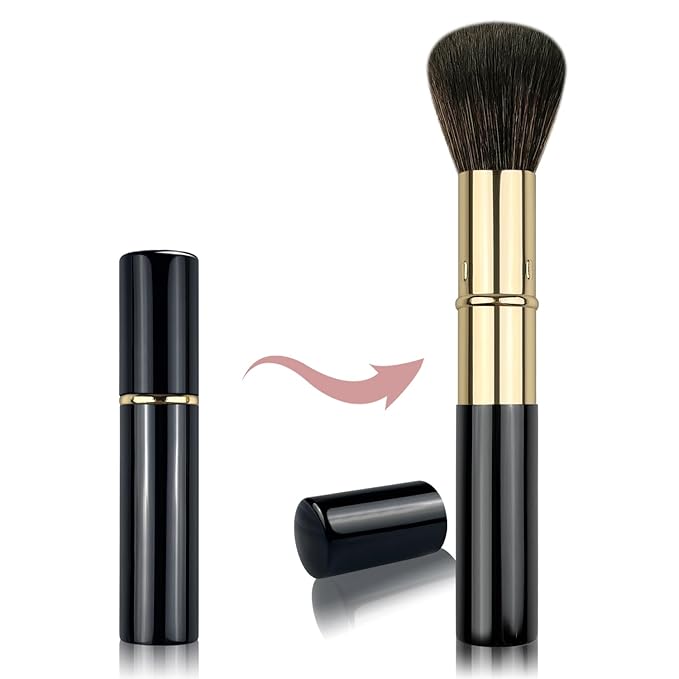 Retractable Makeup Brush, Travel Kabuki Powder Brush, Retractable Blush Brush, for Blush, Bronzer, Buffing, Highlighter Flawless Powder Cosmetics, Travel Friendly-FemmiqueWomen