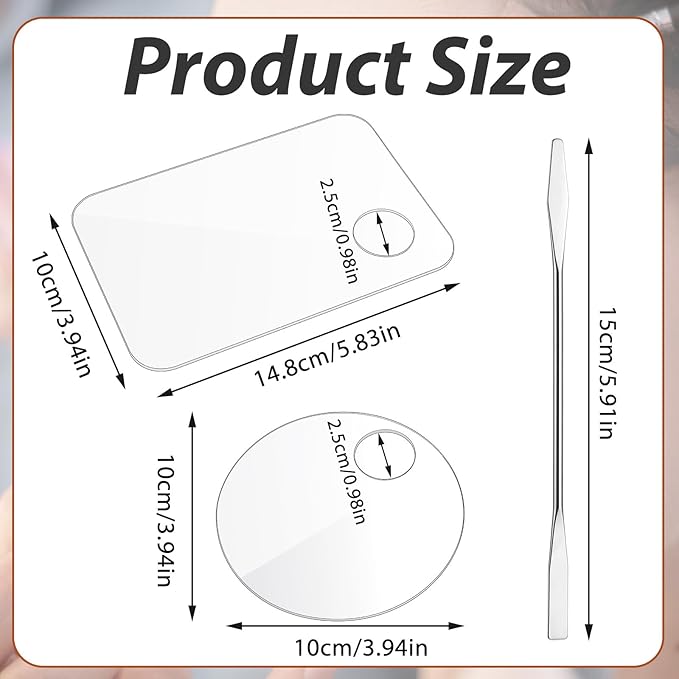 3 Pcs Acrylic Makeup Palette with 3Pcs Makeup Spatula, Makeup Palette Tray Apply for Foundation Eye Shadow Lipsticks Nail Art Professional Pigment Blending-FemmiqueWomen