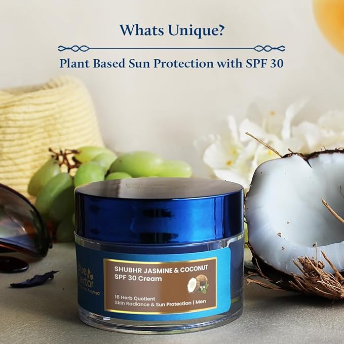 Blue Nectar Coconut Face Cream with SPF 30 Sunscreen for Men | Plant Based Oil Free Moisturizer for Face with Vitamin E |Sunscreen for Oily, Dry & Sensitive Skin (16 Herbs, 1.76 FlOz)-FemmiqueWomen